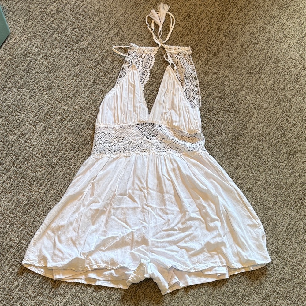 Blue Rain White Lace Halter Jumpsuit